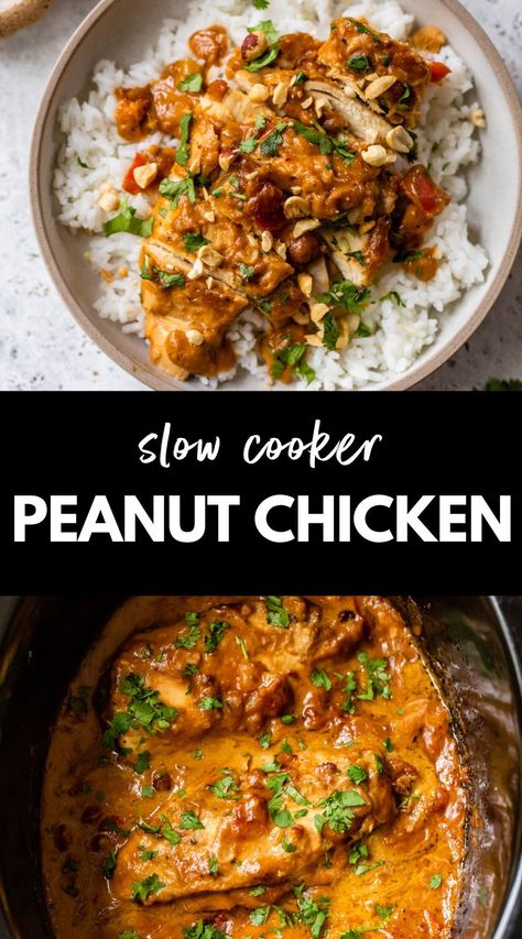 Crock Pot Peanut Chicken, All In One Crock Pot Meal, Famous Crockpot Recipes, Peanut Miso Chicken Crockpot, Fall Healthy Crockpot Meals, Thai Peanut Chicken Crockpot, Crockpot Thai Recipes, Crockpot Peanut Chicken, 10 Hr Crockpot Meals