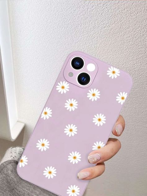 Daisy Print Phone Case | SHEIN USA Iphone 13 Flower Case, Flower Phone Case Painting, Diy Flower Phone Case, Cute Phone Cover Painting, Hand Painted Phone Case, Phone Cover Painting, Phone Case Painting, Phone Case With Strap, Painted Phone Case