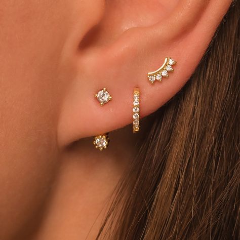 Dainty Earring Gift Set DETAILS: * Sterling Silver & 18K Gold Vermeil (strong plating over sterling silver) * A (front back) - length - 14mm * B (pave hoop) - inner diameter - 7mm * C (curved stud) - 6.5mm with butterfly backings * Nickel and lead free * Waterproof  * Tarnish resistant  * Hypoallergenic  * Lightweight * Can be worn 24/7 Each design sold in pair (2 earrings) All earrings: https://www.etsy.com/shop/KaterynasJewelry?search_query=earrings Styling 3 Ear Piercings, Several Ear Piercings, Dainty Earrings For Multiple Piercing, Dainty Ear Curation, Third Ear Piercing, Dainty Silver Earring Stack, Silver Earring Stacks, Earring Sets For Multiple Piercings Gold, Dainty Ear Piercings