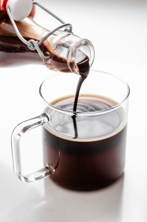 Chocolate Syrup for Coffee Recipe Home Made Coffee Syrup, Chocolate Sauce For Coffee, Chocolate Syrup For Coffee, Chocolate Simple Syrup, Chocolate Coffee Syrup, Chocolate Syrup Recipe, Espresso Recipe, Syrup For Coffee, Homemade Coffee Syrup