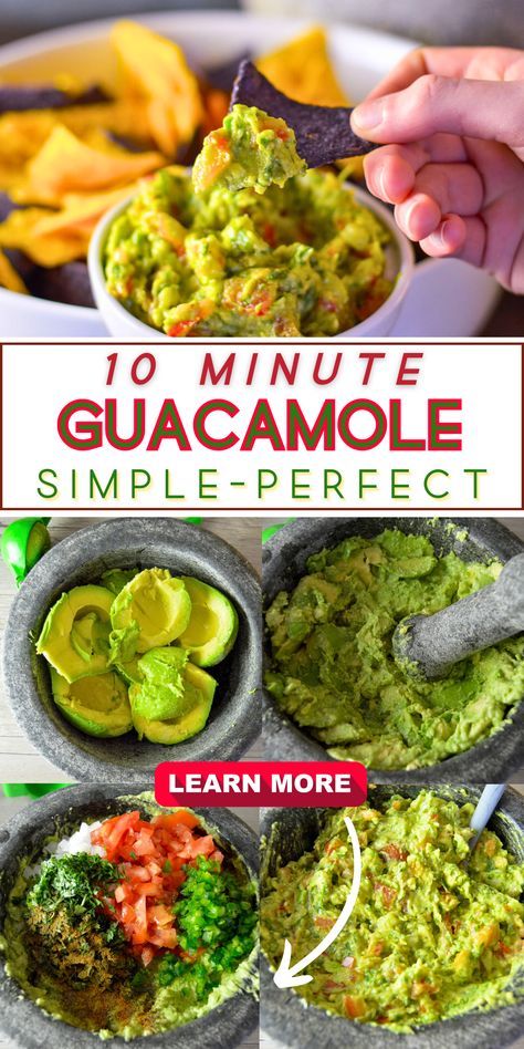 Get ready for a flavor explosion in no time! This 10-minute guacamole recipe is so quick and delicious, it'll be the star of your next party. Discover the secret to perfectly mashed avocados and irresistible ingredients that'll make you the guac-master everyone loves.  Save your money & elevate your party with this homemade guacamole recipe! Best Guacamole Recipe Homemade, Guacamole Recipe Food Processor, How To Make The Best Guacamole, How To Make Homemade Guacamole, Chunky Guacamole Recipe Best, Guacamole With Rotel, Gacomole Recipes Easy, Easy Homemade Guacamole, Best Guacamole Recipe Easy