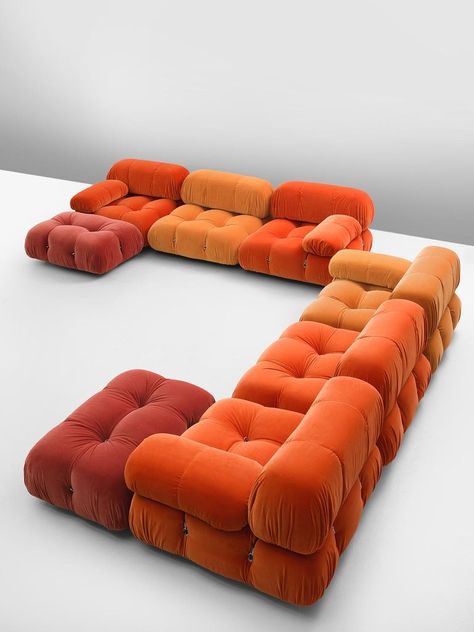 Retro Velvet Sofa, Orange Product Design, Colourful Couch, Colourful Sofa, Vintage Couches, Mario Bellini Sofa, Modern Couches, Camaleonda Sofa, Couch Vintage