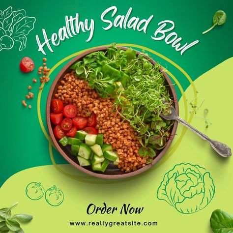 Templates Creative Post, Savory Salads, Healthy Mix, Healthy Snack Options, Veggie Delight, Vegan Salad, Salad Bowl, Healthy Salads, Menu Restaurant