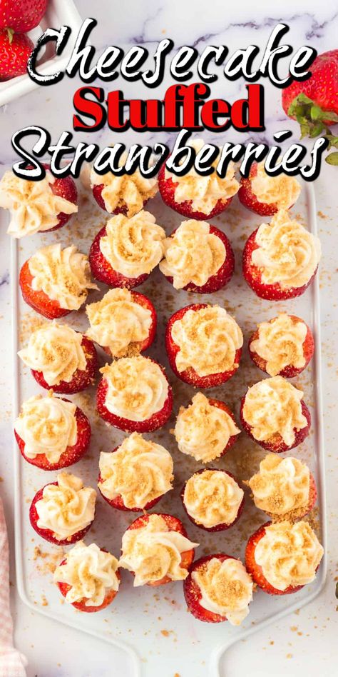 Cheesecake Strawberry Deviled Eggs, Deviled Strawberries Cheesecake, Devils Strawberries, Cream Filled Strawberries, Cheesecake Stuffed Strawberries Recipe, Strawberry With Cream Cheese Filling, Best Dessert For Thanksgiving, Strawberry Deviled Eggs Cheesecake, Devil Strawberries