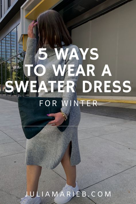 Turtleneck Sweater Dress Outfit, Ways To Style A Sweater, Ways To Wear A Sweater, Style A Sweater Dress, Sweater Dress Outfit Winter, Knitted Dress Outfit, Julia Marie, Dress For Winter, Navy Sweater Dress