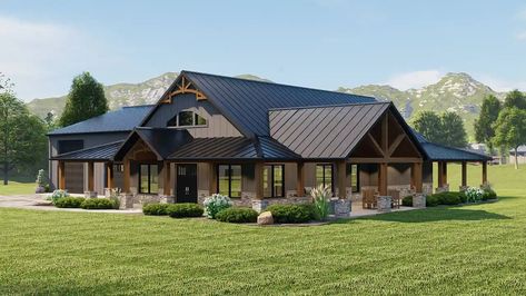 Industrial Ranch House, Square Barndominium, Ranch Style Bardominium, Hybrid Barndominium, Barnaminium House, Craftsman Barndominium, Barndominium With Shop Floor Plans, Metal Building Homes Floor Plans, Ranch Style Barndominium