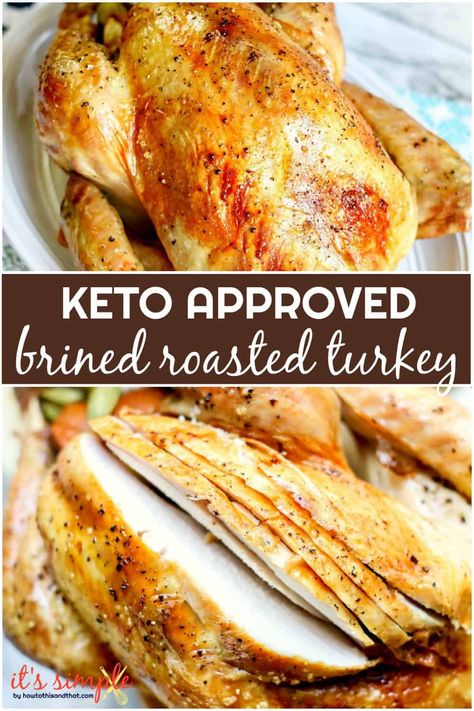 Keto approved brined roasted turkey perfect for a holiday feast! This brined roasted turkey turns out SO juicy, has incredible seasoning and a brown crispy skin. Even though this homemade recipe for turkey is simple, there is still tons of flavor. This keto brined turkey recipe is perfect for your Thanksgiving or Christmas meal. I even include a few tips on how to thaw out your turkey! #turkey #Thanksgiving #Christmas #holiday #recipes #keto #food #tips Easy Turkey Recipes Thanksgiving, Roasted Turkey Legs, Turkey Cooking Times, Keto Turkey, Whole Turkey Recipes, Keto Thanksgiving, Turkey Brine Recipes, Christmas Meal, Turkey Brine