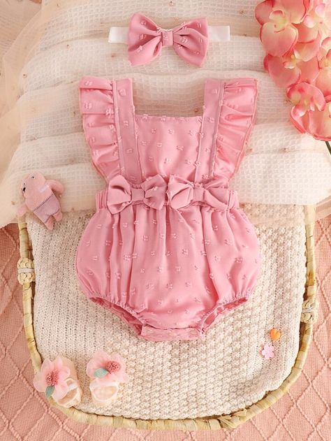 Free Returns ✓ Free Shipping✓. Baby Swiss Dot Ruffle Trim Bow Front Overall Bodysuit- Baby Girls Bodysuits at SHEIN. Baby Clothes Pink, Baby Easter Outfit Girl, Cute Newborn Baby Girl Outfits, Baby Girl Newborn Outfits, Cute Newborn Outfits, Pink Baby Clothes, Baby Pink Clothes, Cool Baby Clothes