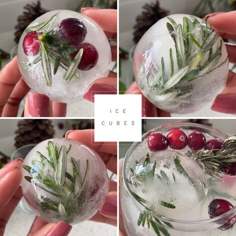 Party Ice Cubes, Christmas Ice Balls, Ice Cubes With Cranberries And Rosemary, Christmas Cocktail Ice Cubes, Christmas Ice Cube Ideas, Fancy Ice Cubes For Cocktails, Cranberry Rosemary Ice Cubes, Dry Ice Food Presentation, Cranberry Ice Cubes Holiday Drinks