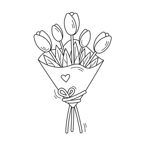 Download the Bouquet of flowers. Vector outline illustration of tulips. Hand drawn sketch doodle style. 20206162 royalty-free Vector from Vecteezy for your project and explore over a million other vectors, icons and clipart graphics! Bouquet Of Flowers Outline, Doodles For Mothers Day, Flower Cards Drawing, Bouquet Of Flower Drawing, Flower Bouquet Coloring Pages, Cartoon Flower Bouquet, Mother’s Day Graphic, How To Draw A Bouquet Of Flowers, Hand Drawn Bouquet Of Flowers