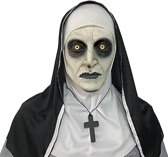 Kmxcnli's Terrifying Latex Nun Mask with Cross Necklace and Nun Headpiece, a Full-Head Halloween Mask and Essential Costume Accessory for a Halloween Nun Costume Nun Scary, Ghost Scene, Nun Halloween, Halloween Party Scary, Scary Halloween Masks, Nun Costume, Zombie Mask, Scary Mask, Mask Types