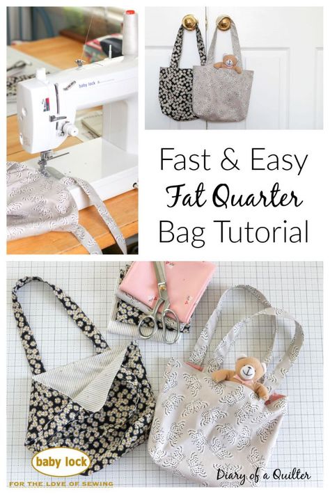 Easy Fat Quarter Bag Tutorial | Sewing | Diary of a Quilter Couture, Patchwork, Fat Quarter Bag, Fat Quarter Sewing Projects, Baby Lock Sewing Machine, Diary Of A Quilter, Tote Bag Pattern Free, Tutorial Sewing, Diy Tote