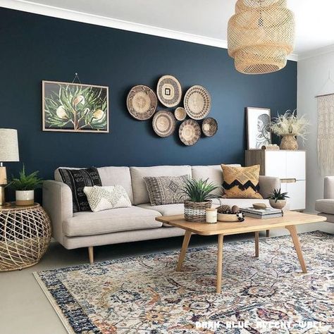 9 Simple Ways to Liven Up Your Living Room on a Budget Blue Walls Living Room, Living Room Wall Color, Blue Accent Walls, Dark Blue Walls, Room Wall Colors, Beige Living Rooms, Blue Wall Decor, Accent Walls In Living Room, Living Room Color Schemes