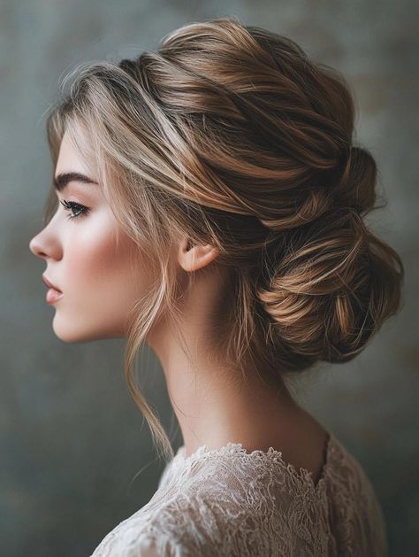 Elevate your long hair game with 34 stunning updo hairstyles that exude elegance and sophistication. From classic French twists to trendy halo braids, these looks offer something for every style preference. Whether you're a bride-to-be or simply looking for new ways to style your locks, these updos will help you achieve a polished and put-together look effortlessly. Updo For Brunette Hair, Loose French Braid Wedding, Bridal Hair Romantic Updo, Up Dos For Long Hair Bridesmaids, Elegant Updo Hairstyles For Long Hair, Subtle Updo, Loose Up Do, Bridesmaids Updos For Long Hair, Bohemian Hairstyles For Medium Hair