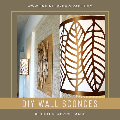 DIY plug in wall sconces with DIY lamp shades that I made with my #cricut maker machine! Diy Sconces Ideas, Diy Wall Sconces, Bathroom Lighting Diy, Wall Lamp Shades, Creative Lamps, Decorative Wall Sconces, Mini Makeover, Diy Lamp Shade, Diy Lamp