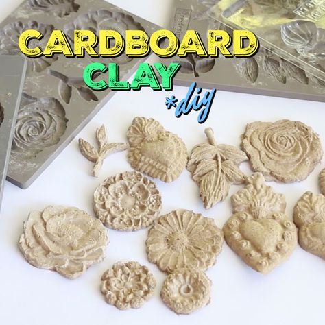 Paper Mache Molds How To Make, Paper Mache Clay Recipe How To Make, Paper Clay Decor, Paper Crete Ideas, Paper Clay Molds, Paper Mache With Cardboard, Cardboard Clay Recipe, Cardboard Clay Art, Paper Mache Molds