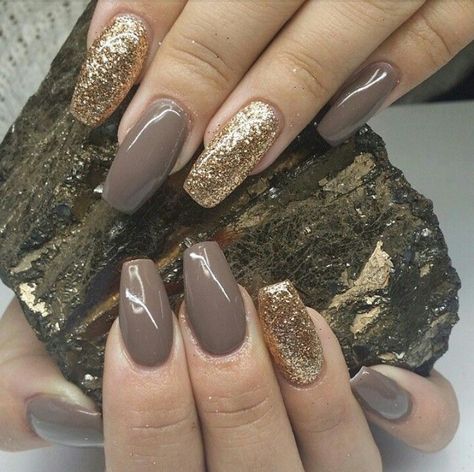 Dark Olive Square Tip Acrylic Nails w/ Gold Glitter Gold Nail, Fabulous Nails, Fancy Nails, Creative Nails, Jamberry, Nail Polishes, Gorgeous Nails, Nail Polish Colors, Love Nails