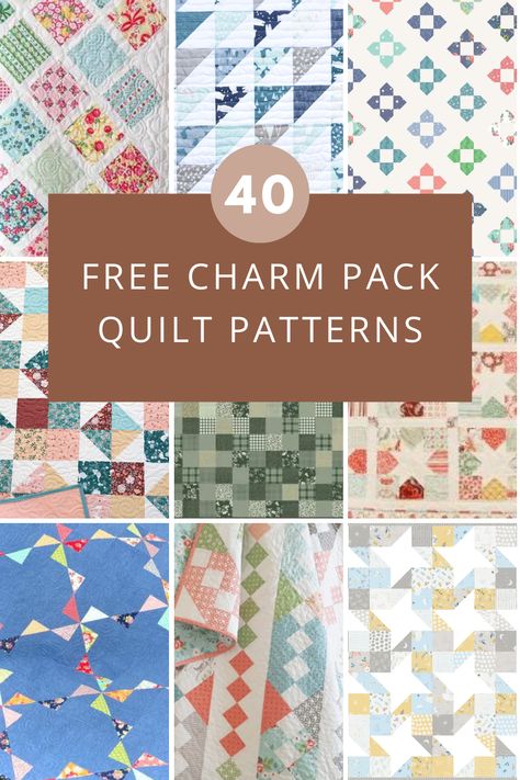 Check out this list of 40 FREE charm pack quilt patterns designed with beginner quilters in mind. Browse the selection of traditional and modern quilt patterns. Dust off those charm packs and use up your stash of 5" squares with these charm square quilt patterns. Quilts Made With Charm Squares, Beginner Charm Pack Quilt Patterns, 36 Inch Square Quilt Pattern, Quilt Pattern Using Charm Packs, Quilt Blocks From Charm Packs, Quilt Square Patterns Free, Quilts With 5 Inch Squares Patterns, Charm Pack Star Quilt, Things To Make With Charm Packs