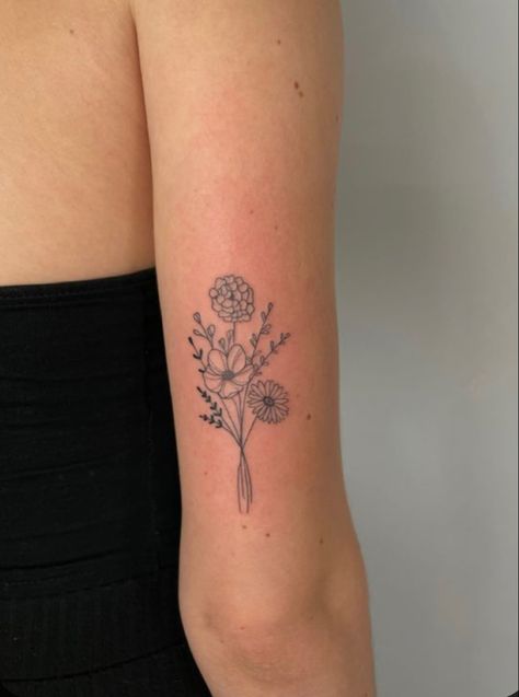 Cosmo And Daffodil Tattoo, Upper Shoulder Flower Tattoo, Daffodil Daisy Tattoo, Small Butterfly Flower Tattoo, Poppy And Narcissus Flower Tattoo, 3 Birth Flowers Tattoo, Floral Music Tattoo, Flower Tattoo Placement For Women, Kids Birth Flower Tattoo