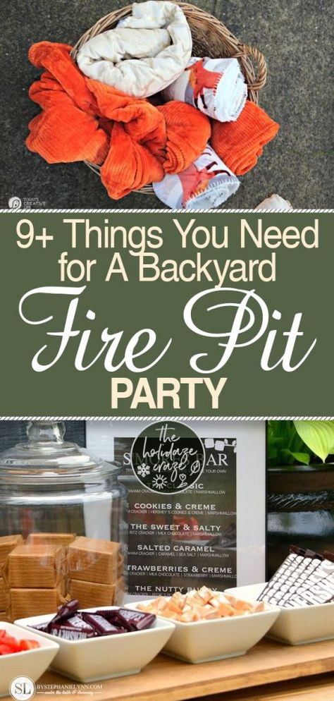 9+ Things You Need for A Backyard Fire Pit Party #party #partyideas #partyplanning Fire Party Ideas, Fall Bonfire Party, Backyard Bonfire Party, Fire Pit Food, Bonfire Food, Bonfire Birthday Party, Fire Party, Bonfire Birthday, Smores Party