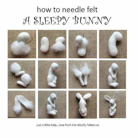 Sleepy Bunny, Felted Bunny, Dry Felting, Needle Felting Tutorial, Needle Felted Cat, Felt Owls, Needle Felting Diy, Wool Needle Felting, Needle Felting Tutorials