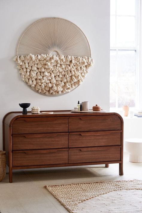 If you’ve been looking at ways to add extra storage to your bedroom, then the addition of a stylish mid century modern dresser is the perfect way to d... | Marienne 6-Drawer Dresser #MidCenturyModernDressers #Dressers #MidCenturyModern #MidCenturyModernBedroom Entrance Tables, Dresser Decor Bedroom, Veneer Plywood, Six Drawer Dresser, Mid Century Modern Dresser, Mid Century Modern Bedroom, Eucalyptus Wood, Modern Dresser, Dresser Decor