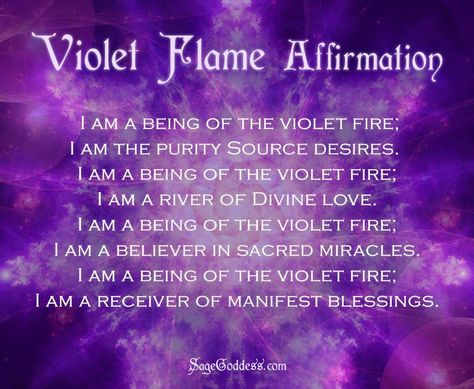 Violet Flame Affirmation Violet Fire, Archangel Prayers, Violet Flame, Energy Healing Reiki, Angel Guidance, A Course In Miracles, Spiritual Healing, Reiki Healing, Spiritual Journey