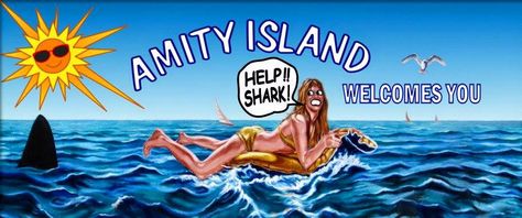 Amity Island Welcomes You Shark Movies, Amity Island, Horror Collection, Dorm Walls, Shark Party, Seating Plan, Movie Art, Sharks, Pool Float