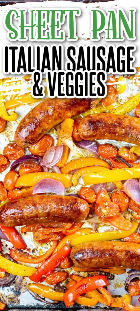 Italian Sausage And Veggies, Sheet Pan Italian Sausage, Hot Italian Sausage Recipes, Sheet Pan Sausage And Veggies, Pan Sausage And Veggies, Baked Italian Sausage, Super Easy Casseroles, Sheet Pan Sausage, Sausage And Veggies