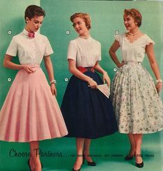 1950s fashion advertising for coordinates skirts and blouses. 1950s Style/ 50s Style/ 1950s Dress #1950s #1950sfashion #1950sstyle #1950sdress #skirts #blouse #vintagestyle 1950s Womens Fashion, 1950s Clothes, 40s Mode, 50s Womens Fashion, 1950 Style, Fashion 60s, Decades Fashion, 1950s Fashion Women, Fashion Through The Decades