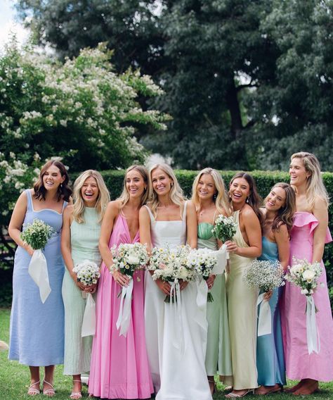 Multicolored Pastel Bridesmaids Dresses, Wedding Bridesmaid Dresses Colorful, Bridesmaid Dresses June Wedding, Summer Garden Wedding Colors, Pink And Blue Bridesmaids, Blue And Green Bridesmaid Dresses Mismatched, Bridesmaid Dresses Multicolor, Pink And Green Bridesmaids, May Bridesmaid Dresses