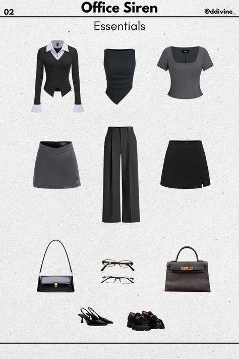 Siren Wardrobe, Office Siren Clothes, Office Siren Outfits Aesthetic, Siren Office Outfit, Office Siren Outfit, Office Siren Outfits, Cider Outfits, Siren Outfits, Essential Clothes