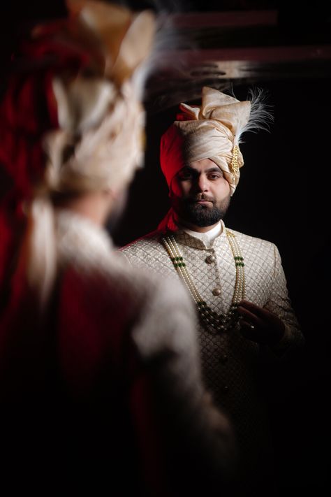 Groom Dressing Photography, Indian Groom Portraits, Groom Dress Shoot, Indian Groom Getting Ready Pictures, Indian Wedding Groom Poses, Wedding Groom Photoshoot, Indian Groom Photoshoot, Groom Shoot Poses, Groom Get Ready Photos