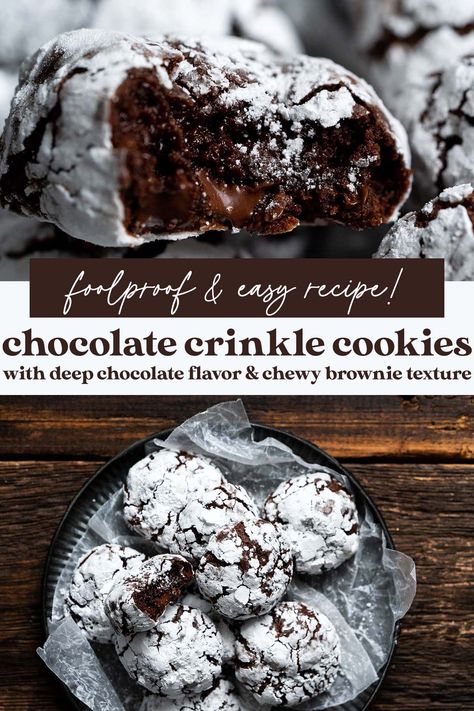 Chocolate Brownie Crinkle Cookies, Espresso Crinkle Cookies, Fudgy Crinkle Cookies, Cracked Chocolate Cookies, Dark Chocolate Crinkle Cookies, Best Chocolate Crinkle Cookies Recipe, Sourdough Chocolate Crinkle Cookies, Crinkle Cookies Christmas, Chocolate Crinkle Cookies Box Cake Cool Whip