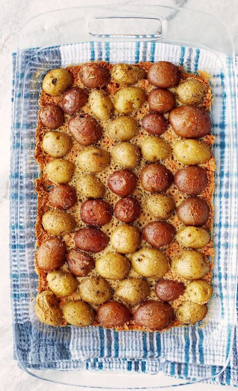 Crispy Parmesan Crusted Potatoes - Yay! For Food Crispy Parmesan Crusted Potatoes, Baked Baby Potatoes, Parmesan Baked Potatoes, Crusted Potatoes, Baby Potato Recipes, Crispy Parmesan Potatoes, Parmesan Crusted Potatoes, Potatoe Salad, Fast Breakfast