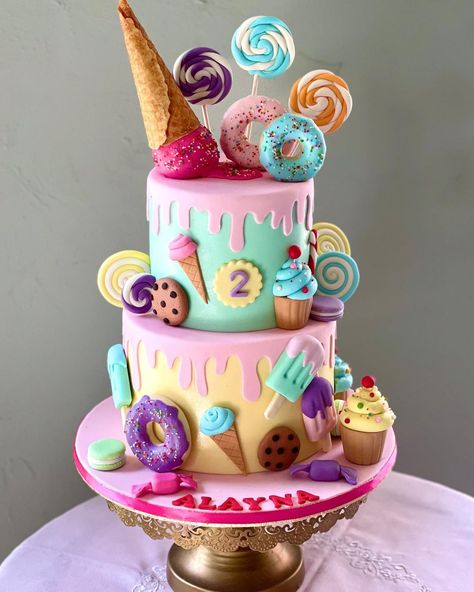 Candy land themed cake :) #candy #candybar #candycandy #candylovers #cake #bakery #baker #lollipop #icecream #doughnuts #melt #birthday… | Instagram Candy Land Cake Design, Candy Covered Cake, Candy Themed Cake Ideas, Colorful Candy Cake, Candyland Theme Cake, Candy Theme Cake, Donut Birthday Cake, Candyland Cake, Candy Theme Birthday Party