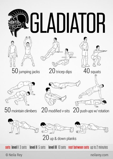 Some quick no equipment workouts that helped me. I haven't seen them in a long time so here you go. The rest can be found here: http://neilarey.com/workouts.html - Imgur Mens Bodyweight Workout, Gladiator Training, Teacher Workout, Gladiator Workout, 100 Workout, Superhero Workout, Trening Sztuk Walki, Ab Workout At Home, Trening Abs