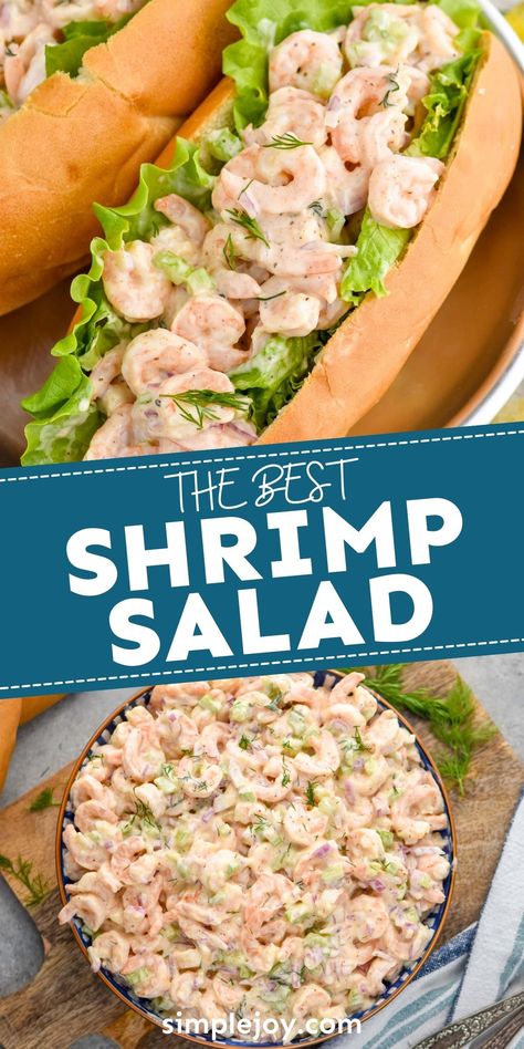 This Shrimp Salad recipe is easy to make and creates the perfect shrimp salad sandwiches. You will love the simple flavors in this fantastic summer salad recipe. Shrimp And Crab Salad, Seafood Sauces, Shrimp Salad Sandwich, Small Shrimp Recipes, Shrimp Salad Recipe, I Lost 100 Pounds, Cooked Shrimp Recipes, Crab Salad Recipe, Sea Food Salad Recipes