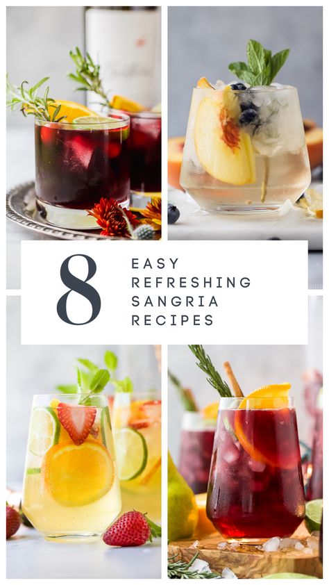 8 of the best easy sangria recipes you can make any time of the year, from refreshing white wine sangria to spiced holiday sangria. You’ll love these fresh and easy cocktail ideas! #winesangria #sangriarecipe #winerecipes #cocktailideas Red And White Sangria Recipes, New Years Sangria Recipes, Seasonal Sangria Recipes, Sangria Cocktail Recipes, Riesling Sangria Recipes, Champagne Sangria Recipe, Pitcher Sangria Recipe, New Years Sangria, Easy Red Sangria Recipes