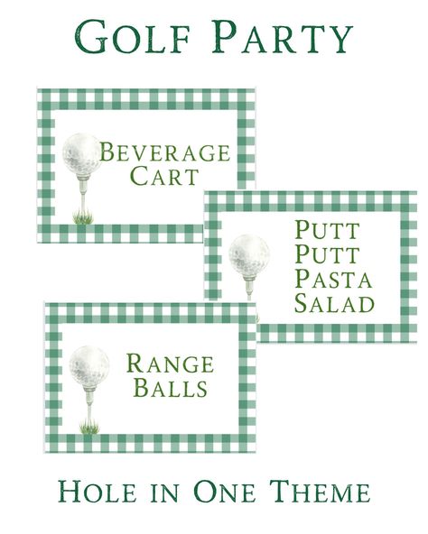 Golf Themed Party. Hole in One Birthday Party. First Birthday Party Theme. Green Gingham Food Cards. Golf Par-tee. Birthday Party. Buffet. - Etsy Golf Theme One Year Old Party, Hole In One Themed Birthday, Golf Themed Food Party Ideas, Two Year Old Golf Party, Boys Golf Birthday Party, Fore Golf Theme Birthday, Golf Themed Birthday Party Kids, Golf Birthday Party Decorations, Golf Birthday Party Food