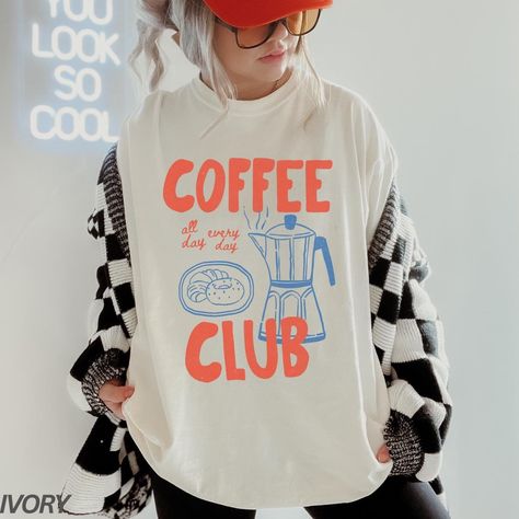 Coffee Club Shirt, Comfort Colors® Tee, Coffee Lover Gift, Retro Coffee Shirt, Coffee Club Tshirt, Foodie Shirt, Aesthetic Shirt, Trendy Tee by LuckyLimeCo on Etsy Coffee Shop Tshirt, Coffee Shop Merch, Coffee T Shirts, Coffee Merch, Club Tshirt, Coffee Graphic Tee, Shirt Image, Merch Ideas, Coffee Tees