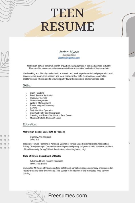 Skills To Put On Resume Ideas, How To Make A Resume With No Experience, Resume Examples For Jobs, How To Write A Resume, Teenage Resume Examples, Teen Resume With No Experience, Resume Examples For High School Students, Resume For Teens, Resume First Job