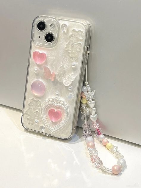 Enhypen Jewelry, Girly Korean, Pink White Aesthetic, Aesthetic Ribbon, Phone Case Keychain, Korean Phone, Korean Phone Cases, Clear Phone Case Design, Photo Iphone Case