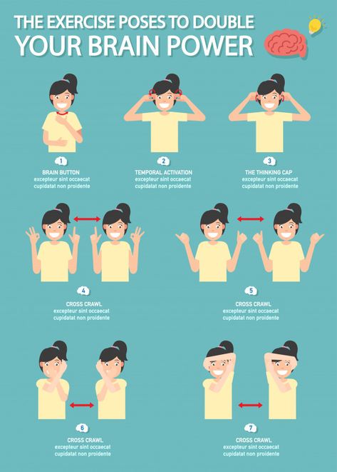 The exercise poses to double your brain ... | Premium Vector #Freepik #vector #infographic #people #sport #character Infographic People, Brain Gym Exercises, Brain Exercises, Laughter Yoga, Gym Exercises, Brain Gym, Vector Infographic, Brain Exercise, Brain Power