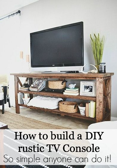 Tv Console Diy, Tv Console Decor, Rustic Tv Console, Tv Consoles, Rustic Furniture Diy, Rustic Tv Stand, Tv Unit Furniture, Diy Tv Stand, Farmhouse Tv Stand