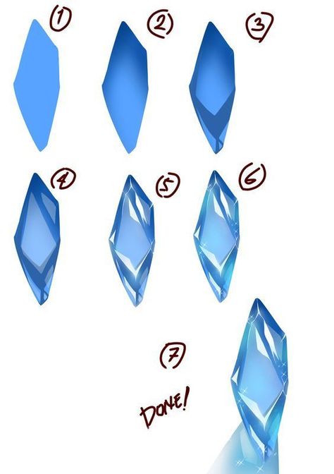 How To Color Ice Digital, Crystal Shading Tutorial, Ice Digital Art Tutorial, How To Color Crystals Digital, Crystal Tutorial Digital, Crystal Coloring Tutorial, How To Shade Silver, Ice Drawing Tutorial, Gem Drawing Tutorials