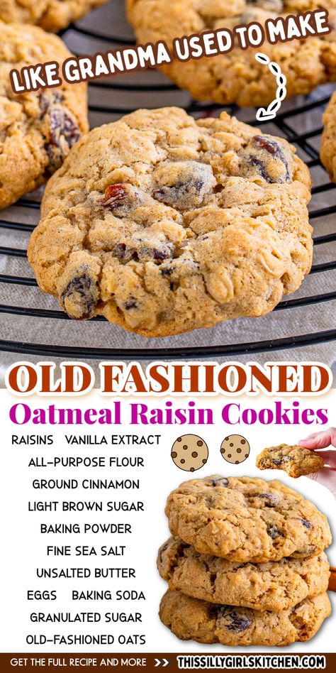 This is the BEST recipe for old fashioned oatmeal raisin cookies that come out soft and chewy every time. Loaded with oats, raisins, and warm spice, this is by far the best recipe out there! These cookies are made with simple ingredients that make a wonderfully chewy texture. They bake up perfectly golden brown and stay fresh for days! Soft Oatmeal Raisin Cookies, Oatmeal Raisin Cookies Recipe, Old Fashioned Oatmeal Cookies, Raisin Cookies Recipe, Best Oatmeal Raisin Cookies, The Best Oatmeal, Best Oatmeal Cookies, Raisin Recipes, Cookie Recipes Oatmeal Raisin