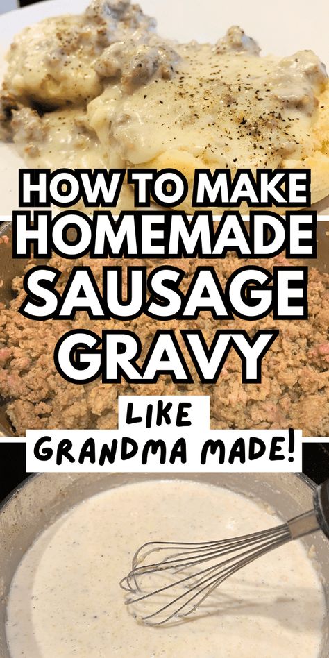 How To Make Homemade Sausage Gravy Recipe Step By Step - the best southern biscuits an gravy recipe! How to make white gravy or milk gravy for biscuits, gravy for grits and other southern breakfast ideas! #gravy #sausagegravy #southernrecipes #breakfast Milk Gravy Recipe Breakfast, Southern Style Biscuits And Gravy, White Gravy Recipe Breakfast, Sausage Gravy For A Crowd, White Sausage Gravy Recipe, Southern Breakfast Ideas, Milk Gravy Recipe, Grandma's Biscuits, Breakfast Gravy Recipe