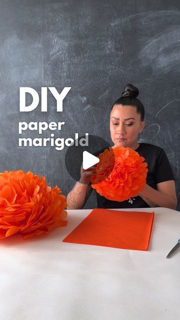 Flower Making For Decoration, Crepe Paper Marigolds Diy, Tissue Paper Table Decorations, Fiesta Flowers Tissue Paper, How To Make Marigolds With Tissue Paper, How To Make Mexican Flowers Tissue Paper, Make Flowers Out Of Tissue Paper, Diy Paper Marigolds, How To Make Dia De Los Muertos Flowers