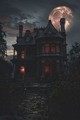 house,spooky,haunted,ominous,moonlight,atmosphere,skittish,creepy,eerie,horror,mysterious,dramatic,scene,ghostly,fear,halloween,gloomy,frightening,moody,darkness,calmness,castle,old,architecture,gothic,illuminated,structure Dark Fantasy House, Haunted House Aesthetic, Haunted Wallpaper, Haunted House Pictures, Gothic Castles, Carrie Movie, Hunted House, Architecture Gothic, Spooky Castle